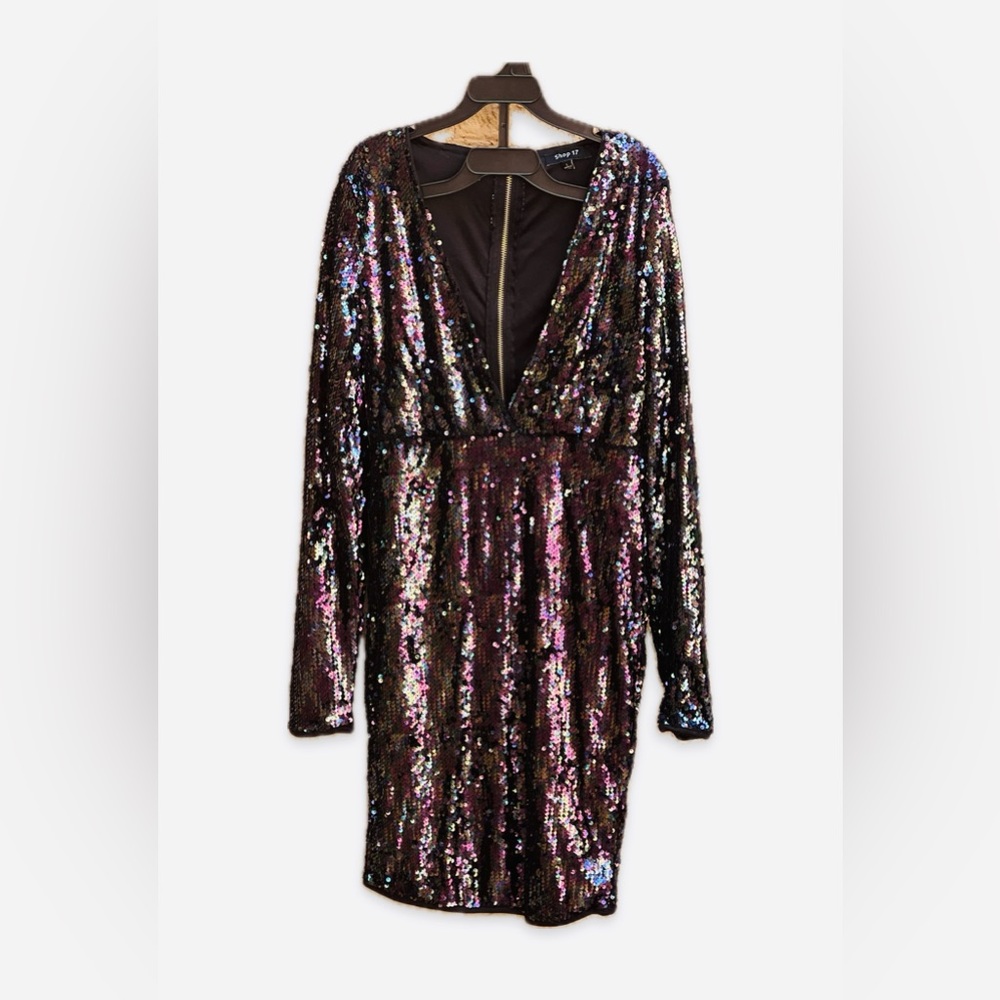 Shop 17 Bodycon Black Sequin V-Neck Dress Size Large